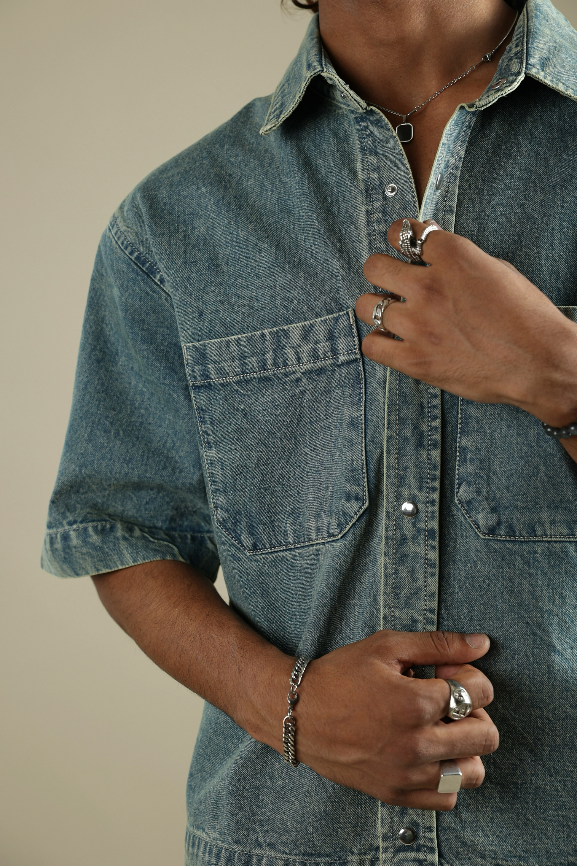 Blue Zircon Denim Shirt - Valphah