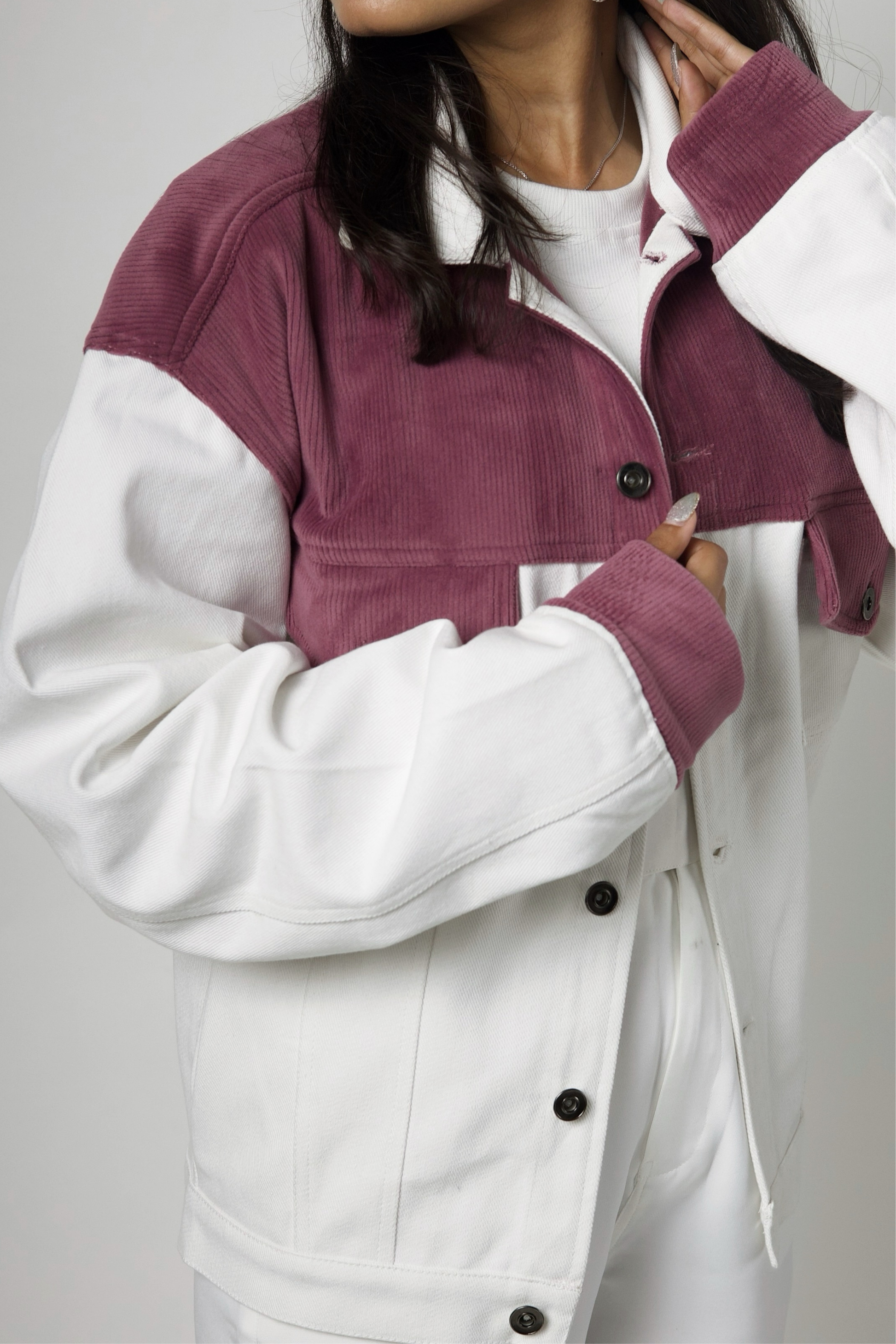 Rosette Ridge Denim Suede Jacket - Valphah