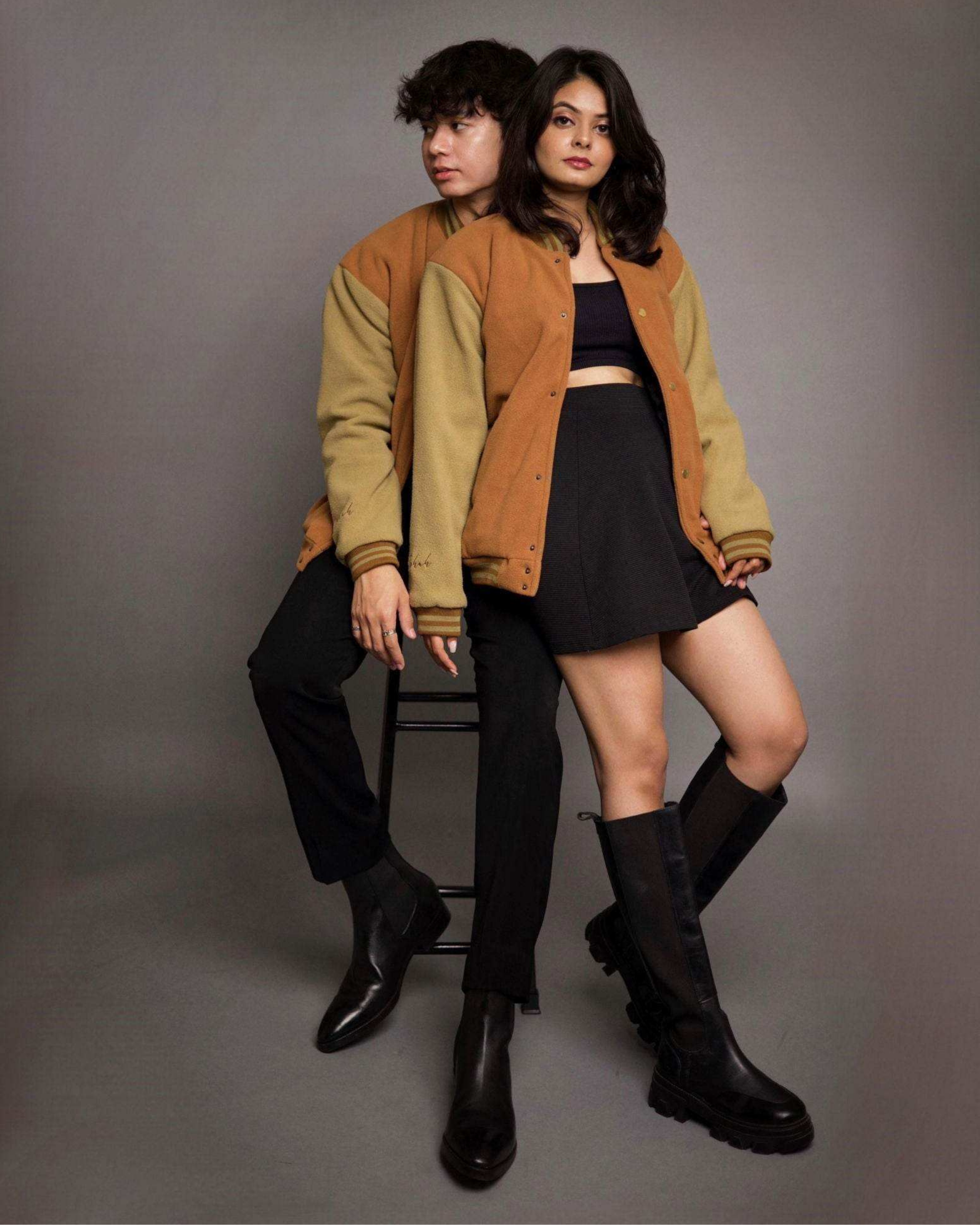 Vintage Brown and Beige Varsity Jacket